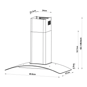 GoodHome LinkSense GHCG90LKSS Glass Curved Cooker hood (W)89.8cm - Brushed stainless steel effect