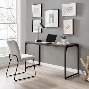 Furniturebox UK Kendrick Walnut Effect Desk 140cm for Home Working Study Gaming Office Desk. Elegant Black Leg Melamine Desk