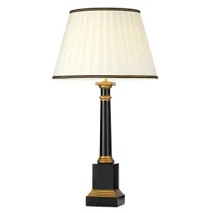 Table Lamp Black Column Ivory Box Pleat Shade with Black & Gold Trim LED E27 60w