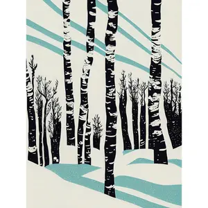 Modern Birch Tree Forest Winter Stencil - Print White Framed Paper / 40.5cm H x 30.5cm W