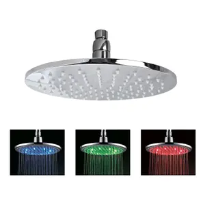 Nes Home Round 300 mm Overhead Rainfall Shower Head LED 3 Colour Changing Chrome Finish