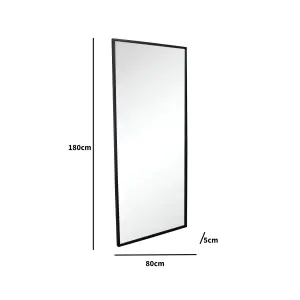 Melody Maison Large Black Wall/Floor/ Leaner Mirror 180cm x 80cm