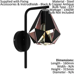 2 PACK LED Wall Light / Sconce Geometric Black & Antique Copper 1x 60W E27