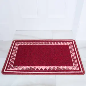 Red White Geometric Bordered Non Slip Washable Kitchen Utility Mat 80x150cm