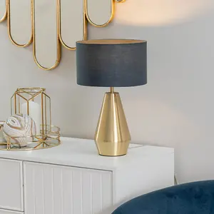 ValueLights Jax Gold Metal Touch Dimmer Table Lamp with Charcoal Grey Drum Shade