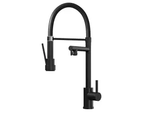 Kersin Goda Matt Black Multiuse Kitchen Mixer Tap with Swivel Spout and Gel Style Flexi Rinser Spray