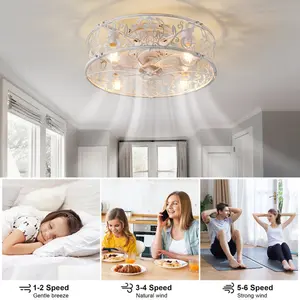 51cm Farmhouse Reversible Caged Ceiling Fan with Light Kit And Remote