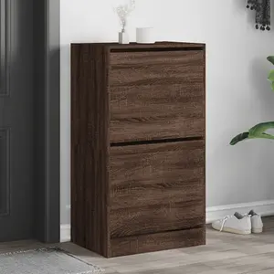 Berkfield Shoe Cabinet with 2 Flip-Drawers Brown Oak 60x42x108 cm