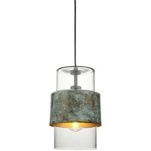 Single Hanging Ceiling Pendat & 2x Matching Wall Lights - Verdigris Hammered Dimmable Set