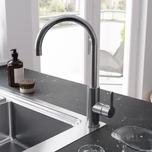 GoodHome Zanthe Stainless steel effect Kitchen Side lever Tap