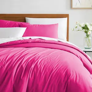 Microfibre 200 TC Plain Reversible Plain Weave Modern & Contemporary Duvet Cover Set Pink / Single - 1 Standard Pillowcase