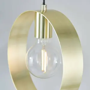 Hanging Ceiling Pendant Light Brushed Brass Hoop Shade Industrial Chic Lamp