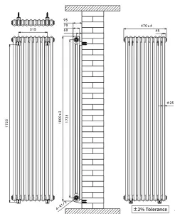 Right Radiators 1800x470 mm Vertical Traditional 2 Column Cast Iron Style Radiator Black