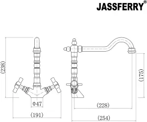 JASSFERRY French Mixer Tap Classic Kitchen Sink Crosshead Handle Chrome