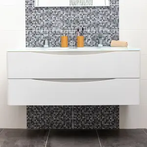 Eden 1200mm Wall Hung Vanity Unit in Gloss White & White Glass Basin