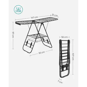 Steel Foldable Gullwing Drying Rack Black / 147cm W x 51cm D