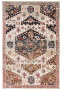 Traditional Beige Persian Bordered Geometric Easy To Clean Rug For Dining Room Bedroom & Living Room-120cm X 170cm