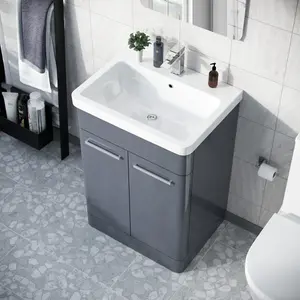 Nes Home Afern 600mm Vanity Unit Cabinet and Wash Basin Steel Grey