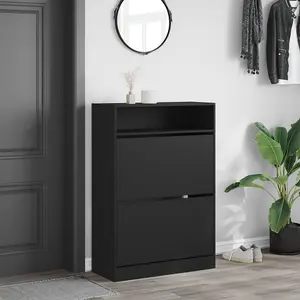 Shoe Cabinet with 2 Flip-Drawers Black 80x34x116 cm