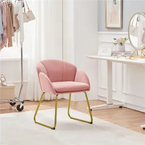 Yaheetech Pink Flower Shape Velvet Armchair Accent Chair with Golden Metal Legs