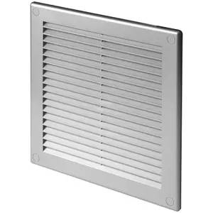 Silver Louvred Wall Vent Grille with Flyscreen and Screw Covers, 150 x 150 mm, Air Ventilation Duct Cover with Flat Back