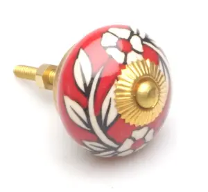 Castelion Ceramic Cabinet Knob Red with White Flowers