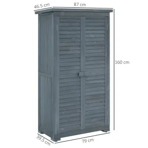 Outsunny Wooden Garden Storage Shed, 3 Shelves Tool Cabinet, Grey