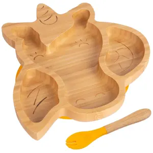 Bamboo Unicorn Baby Weaning Plate & Fork Set - Yellow