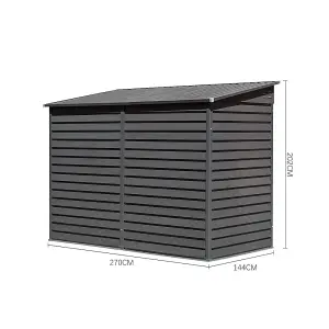 8.8 x 4.7 ft Pent Metal Garden Storage Shed Lean to Shed Motorcycle Shed with Lockable Door,Grey