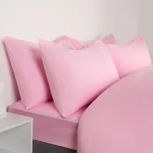 Brentfords Plain Duvet Cover Pillowcase Bedding Set, Pink - Double