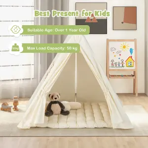 Costway 2-in-1 Triangle Climbing Set Kids Wooden Climbing Play Tent with 7cm Thick Pad