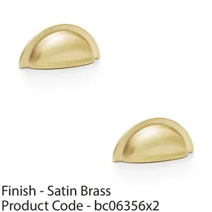 2 PACK - Ridged Cup Handle - Satin Brass - 76mm Centres Solid Brass Shaker Drawer Pull