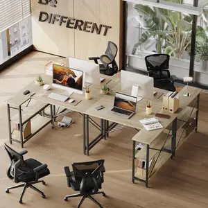 L-Shaped Desk (120 or 140cm x 90cm) Corner Desk with Adjustable Shelves by Aliff Oak / 74cm H x 120cm W x 90cm D