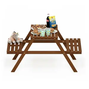 Furinno Tioman Hardwood Kids Picnic Table and Chair Set in Teak Oil, Natural