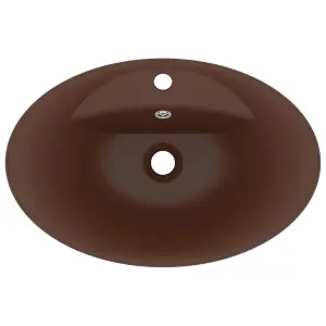 Berkfield Luxury Basin Overflow Oval Matt Dark Brown 58.5x39 cm Ceramic