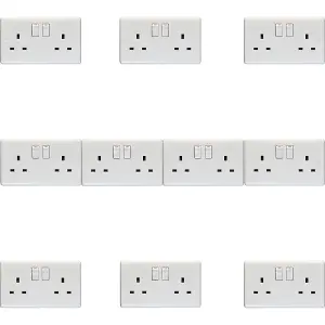 10 PACK 2 Gang Single Pole 13A Switched UK Plug Socket - WHITE Wall Power Outlet