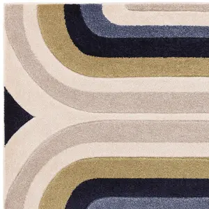 Cream Grey Abstract 13mm Thick Stain-Resistant Rug For Bedroom, Dining Room, Easy to Clean Modern Rug-120cm X 170cm