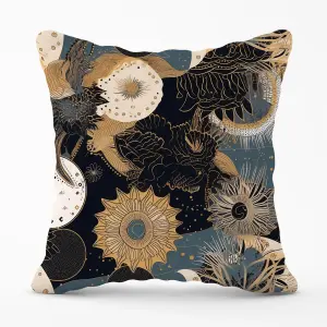 Abstract Blue Gold Moon Sun Cushions 60cm x 60cm