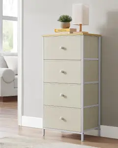 SONGMICS Chest of Drawers Bedroom, Drawer Storage Unit, Dresser with 4 Fabric Drawers, Camel Yellow and Cream White