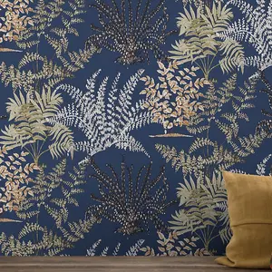 Grandeco Lima Delicate Fern Textured Wallpaper, Blue