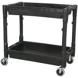 Heavy-Duty 2 Level Workshop Trolley - 80kg Capacity Per Shelf - Durable Plastic Design