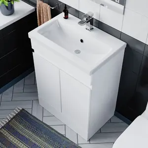 Nes Home 600mm Gloss White Basin Vanity & Close Coupled Toilet