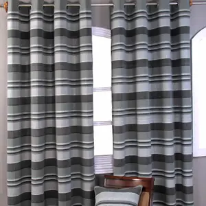 Homescapes Cotton Morocco Striped Grey Curtain Pair, 66 x 90" Drop