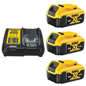 3 x Dewalt DCB184 5.0ah 18v XR Lithium Ion Battery + DCB115 Charger