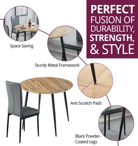 Hallowood Furniture Cullompton Small Round Dining Table 90cm with 4 Faux Leather Grey Chairs