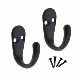 2X Single Robe Coat Hooks with Screws, Matte Black, Door & Wall Mountable (Pack of 2)