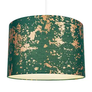 Modern Green Cotton Fabric Lampshade with Copper Foil Decor for Table or Ceiling