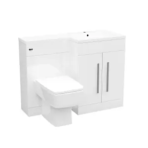 Nes Home 1100mm Right Hand Freestanding White Basin Vanity Unit with WC Unit & BTW Toilet