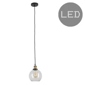 ValueLights Sheridan Vintage Black & Gold Effect Ceiling Pendant and Glass Globe Drop Down Shade Fitting with LED Bulb