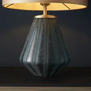 Luminosa Courmayeur Table Lamp Turquoise Tinted Glass & Gold Satin Fabric